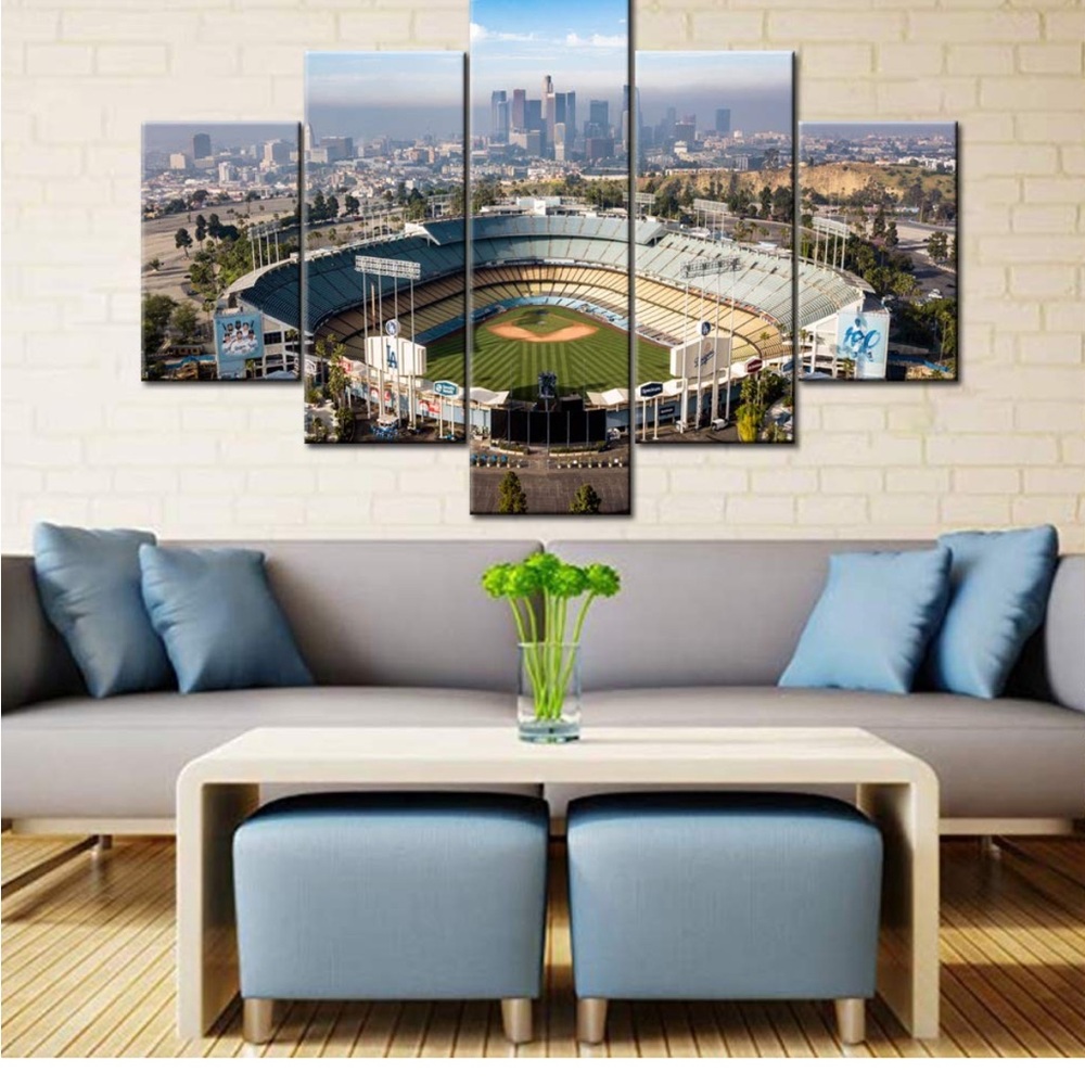 TUMOVO Dodger Stadium Pictures Downtown LA Paintings 5 Pcs/Multi Panel Canvas - Picture 2 of 3